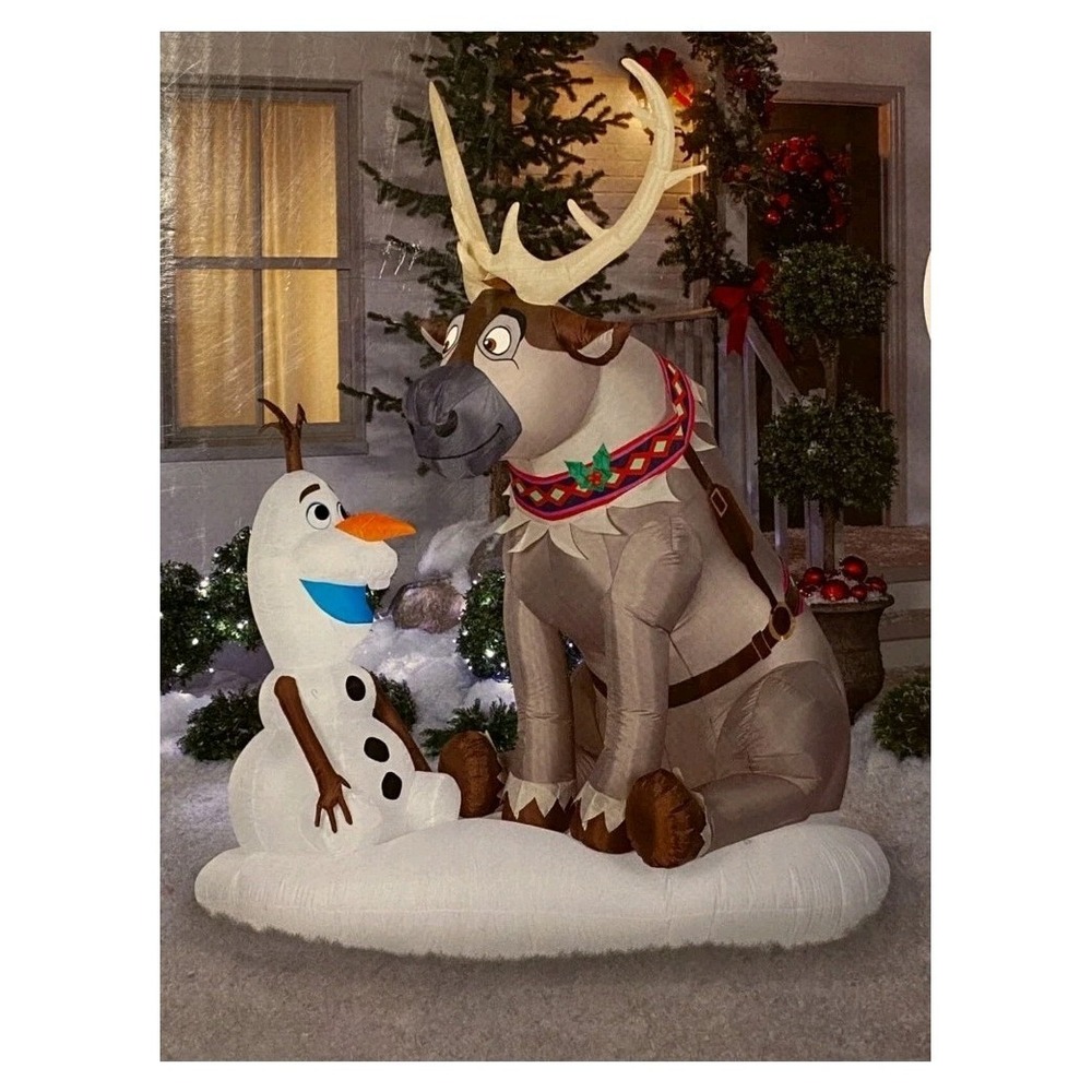 Gemmy Disney Frozen 7 Ft Olaf & Sven Scene Christmas Decor Airblown Inflatable